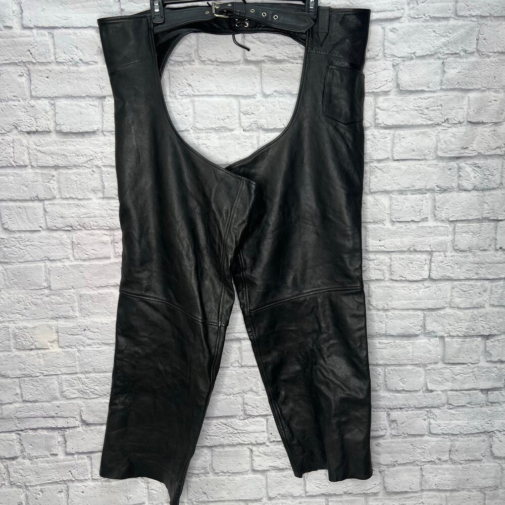 Wilsons Leather Motorcycle Chaps Black Size XXL 2XL Zip Snap Button 32" inseam